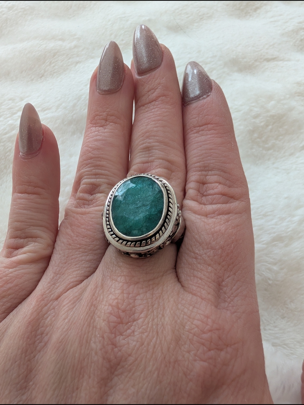 Vintage BJC Sterling Silver 925 Large Green Gemstone Statement Ring Size 7 - Picture 5 of 9